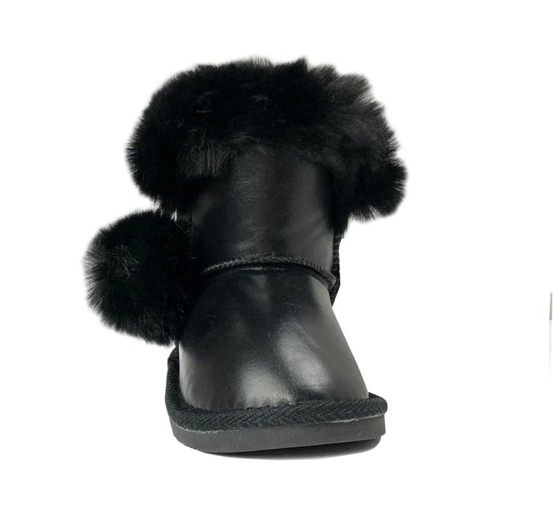 REDVOLUTION Kids Boots Toddler Girls Cute PomPom PU Boote (460 Black, numeric_9) - Image 3